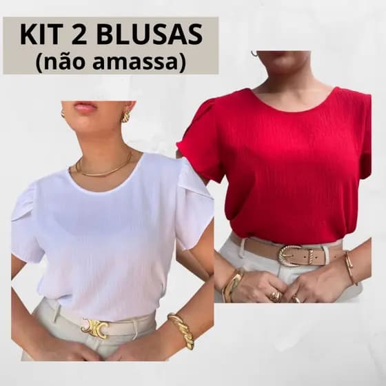Kit C/ 2 Blusas Femininas Manga Princesa Tecido Duna Moda Evangelica Casual Estilosa Tendencia Trabalho Verão Tulipa
