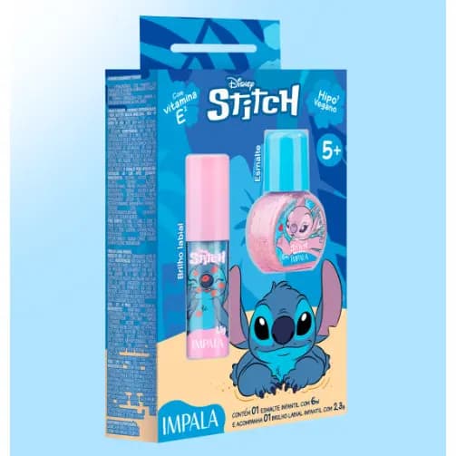 Kit Esmalte e Brilho Labial Stitch Infantil - Impala Disney Stitch