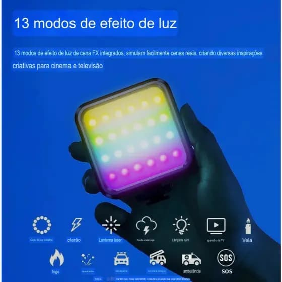 Mini Iluminador RGB 7w Led Para Fotos Videos Câmera Celular Notebook Com Suporte Lay 83