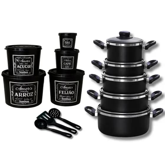 JOGO DE PANELAS com POTE DE MANTIMENTOS e tupperware para Cozinha