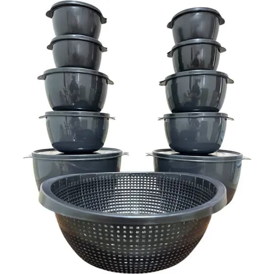Kit Bowl Potes Plásticos Redondo 10 peças + 1 Lava Tudo, Escorredor, Vasilha, Marmita, Presente