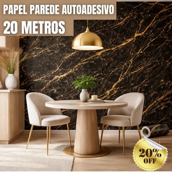 Papel Adesivo Parede Marmore 5/10/15/20 metros Dourado c/ Preto Resistente a Agua e Calor Sala Cozin