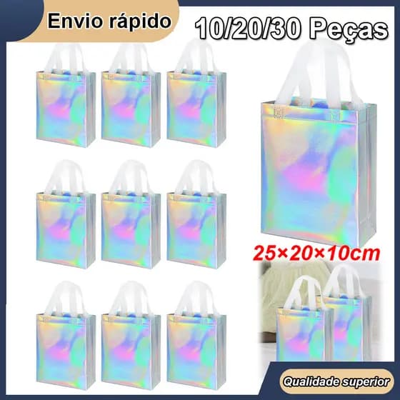 10/20/30 Prata sacos de presente reutilizáveis com alças sacos de presente não tecidos metálicos 25×20×10/20/30cm