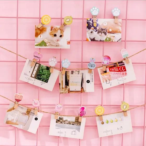 Mini Prendedores Madeira Decorado Kit com 4 unidades