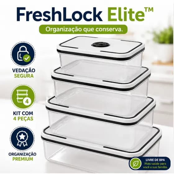 Kit 4 Potes Herméticos com Tampa Vedação Plástico Organizador para Cozinha Geladeira e Despensa FreshLock Elite