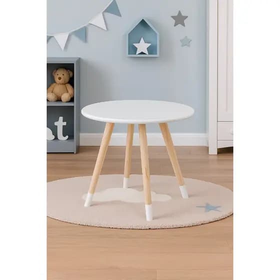 Mesa Kids Infantil Redonda 60x60 Pés Madeira Pinus Tampo MDF 15mm p/ Crianças Escola Diversão