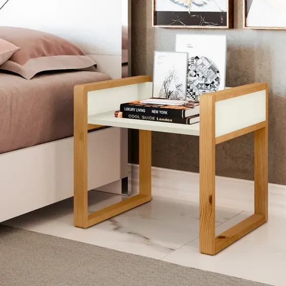 Mesa de Cabeceira New Pés Madeira Pinus Tampo MDF 15mm