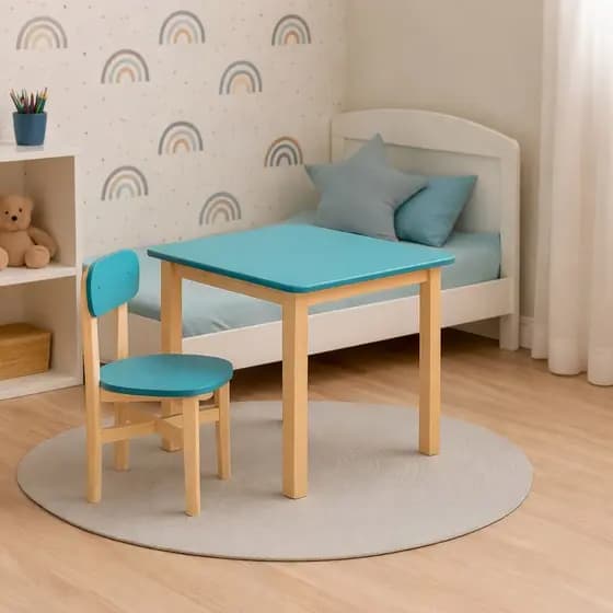 Conjunto Mesa c/ 1 Cadeira Infantil Colorê divertida e educativa Tampo em MDF 15mm e Pés em Madeira