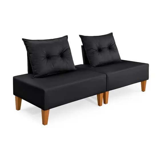 Kit 2 Poltronas Decorativa Moderna 2 em 1 Modular para Sala Quarto Recepção Pés de Madeira Preto