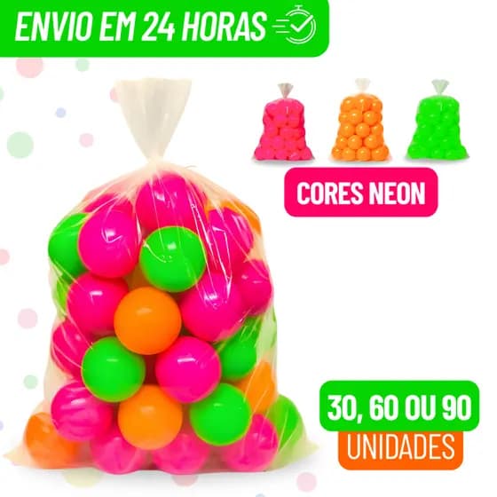 90 60 30 Bolinhas Plástico Para Piscina Infantil Cores Neon Kit Festa Atacado Não Amassa 70mm Creche