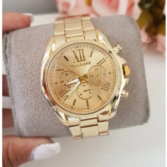 Relógio Feminino a Prova D´Água Pallyjane Dourado Prata Moda Tendência pra Presente P1