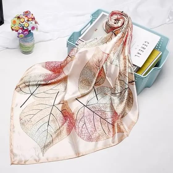 Lenço 90x90 Feminino Cetim Folha Verão Moda Mulher
