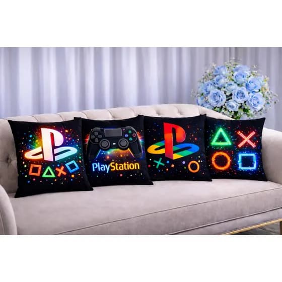 KIT 4 Capas Para Almofadas Decorativas de Luxo, Estilo Moderno Game Amor Lar Ps PlayStation Video Game Sublimadas 45x45