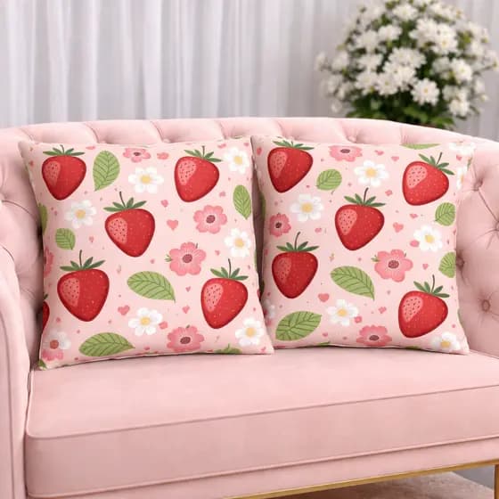 KIT 2 Capas Para Almofadas Decorativas de Luxo, Estilo Moderno Moranguinhos Morango Amor Sublimadas 45x45