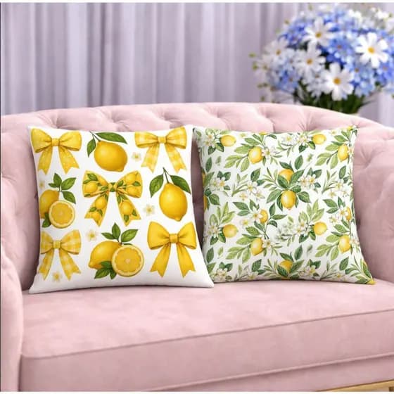 KIT 2 Capas Para Almofadas Decorativas de Luxo, Estilo Moderno Limão Siciliano Amor Sublimadas 45x45