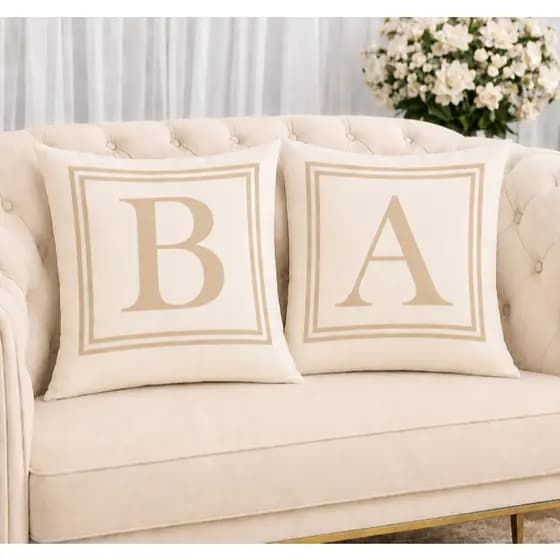 KIT 2 Capas Para Almofadas Decorativas de Luxo, Estilo Moderno SUA INICIAL AQUI BEGE Amor Sublimadas 45x45