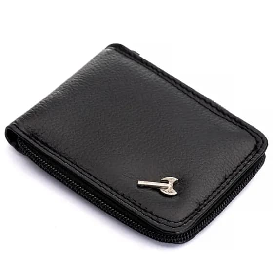 Carteira Em Couro Legitimo Preto, Carteira com Zíper Externo, Porta Moedas e Porta Notas. Envio Imediato.