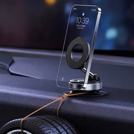 Suporte Magnético K007 para Carro – Ventosa de Vácuo Super Forte, Giro 360°, Alumínio Premium