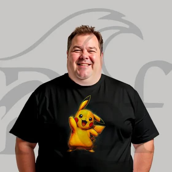 Camiseta Camisa Plus Size Masculina Streetwear Halftone Games Pikachu 018 Malha Algodão