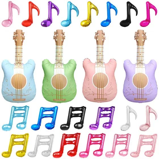 Balão de filme de alumínio em formato de guitarra, 16 pontos, notas duplas, símbolos musicais, instrumentos musicais, fo