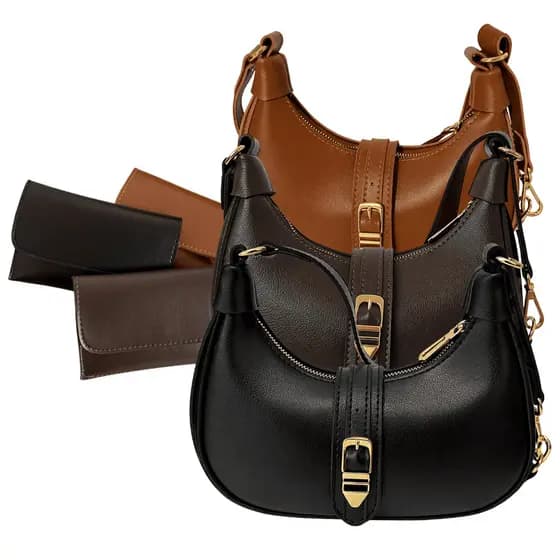 Kit Bolsa Baguette com Ziper de Ombro e Carteira de Mao