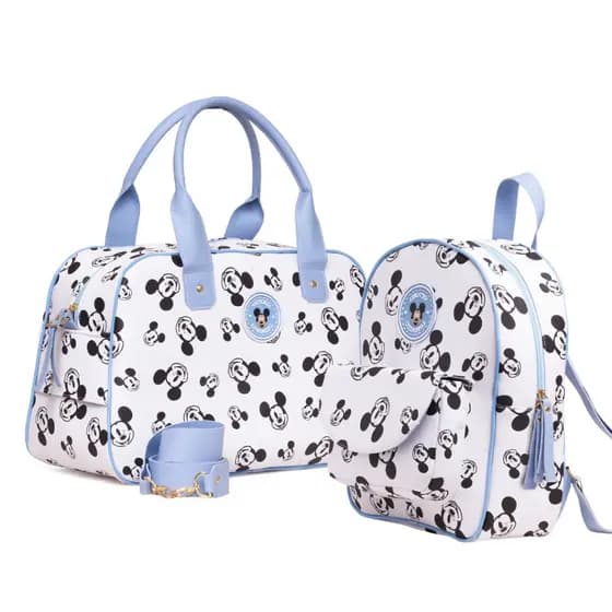 Kit maternidade mala + mochila com bolso passeio infantil mickey e minnie menino menina