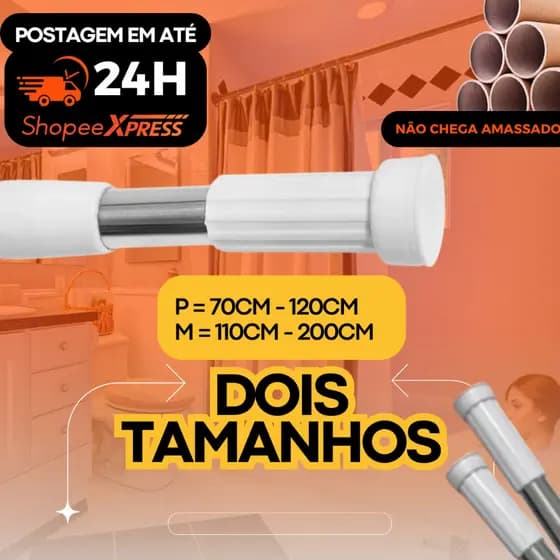 Varão Regulável Extensível Barra Pressão P/cortina Box Banheiro Cozinha Porta Cortina Haste Multiuso
