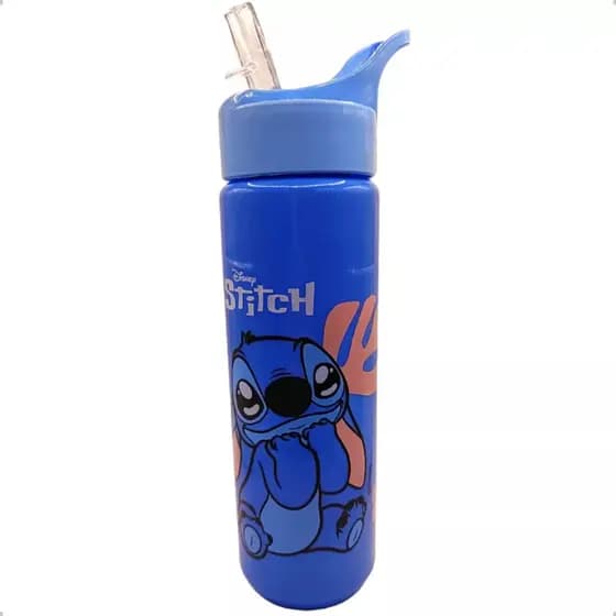 Garrafa Disney Stitch Com Canudo 700ml Agua Academia Garrafinha Squeeze
