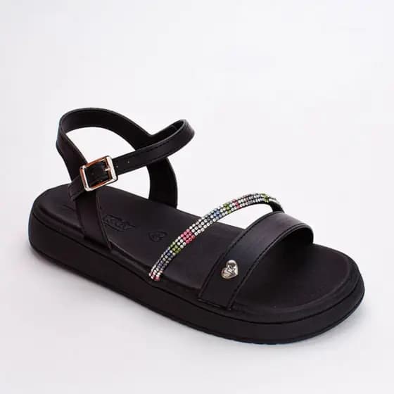 Sandália Infantil Menina Kidy Flat Form Com Strass Preto