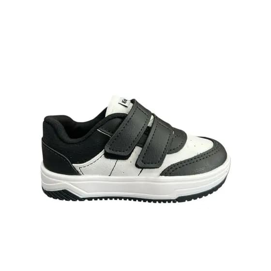 Tênis Infantil Masculino Kidy Preto com Detalhes Brancos e Fechamento em Velcro