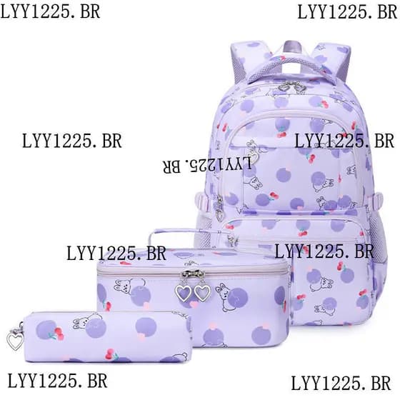 Conjunto De Bolsa Escolar Com Padrão De Coelho Fofo De 3 Unidades , Mochila À Prova D'água Lancheira E Estojo De Lápis P