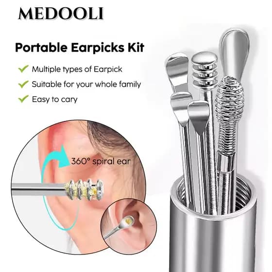 6Pcs set Coletor de cera de ouvido aço inoxidável Limpador de cera Colher para limpador de ouvidoa