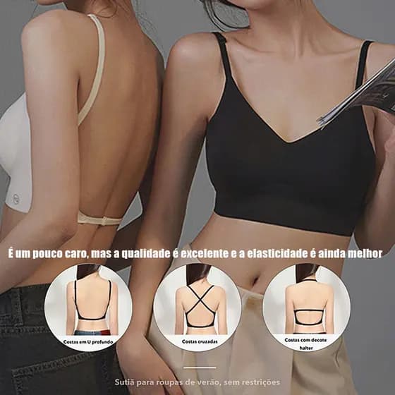Sutiã Top Feminino Liso Básico Sem Costura Com bojo Removível e Alça Ajustável