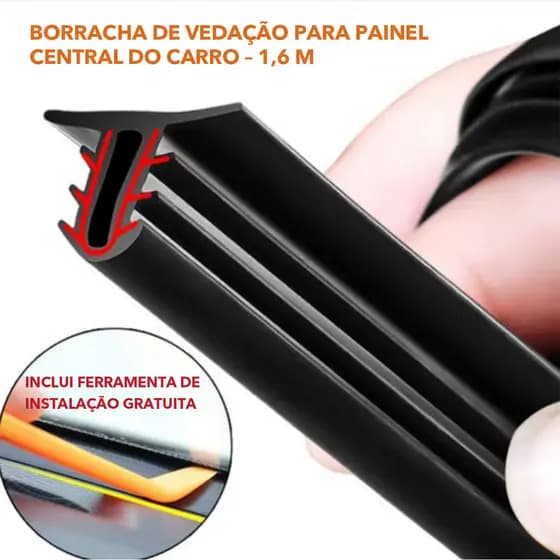 Vedação Automotiva 1,6 m para Painel Central Faixa de Borracha Antipoeira, Reduz Ruídos e Vibrações do Para-brisa
