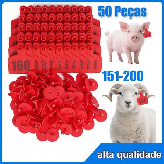 50 Vermelho Brincos De Identificação Numerados Para Boi, Ovelhas 151 à 200