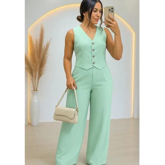 ‼️GRAM PROMOÇÃO CONJUNTO FEMININO COLETE + CALÇA EN TECIDO ALAFAIATARIA