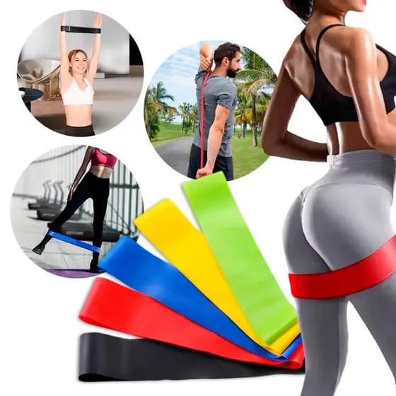 Kit 5 Mini Bands Faixas Elásticas de Resistência para Treino, Yoga e Academia