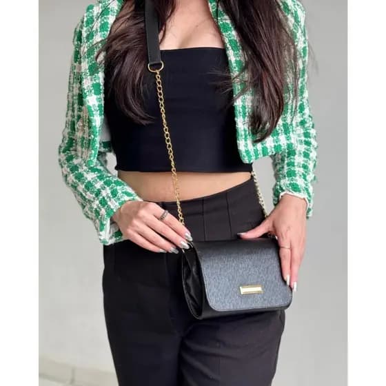 Bolsa Tote Feminina Sofisticada De Ombro Com Corrente Elegante