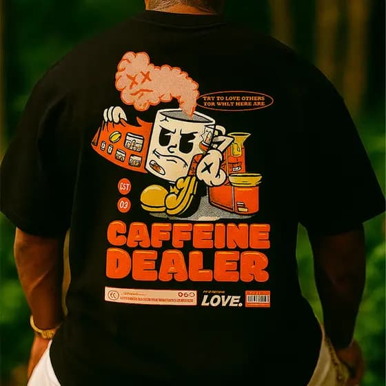 Camiseta Oversized Amante do Café Camisa StreetWear Caffeine Dealer Algodão 30.1 Qualidade Premium