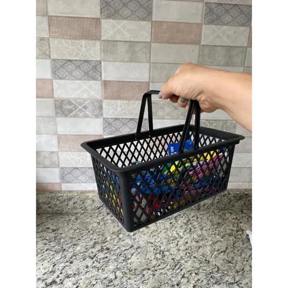 Cesto Com Alça organiza Prendedor de Roupas Lavanderia Preto