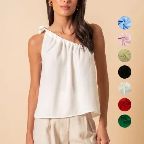 Blusa Regata Um Ombro Só Tecido Duna Larga Soltinha Alfaiataria Mula Manca Novas Corres Verão