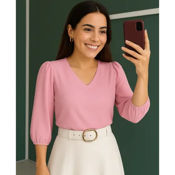 Blusa Social Feminina de Manga Elegante Alfaiataria Plus Size