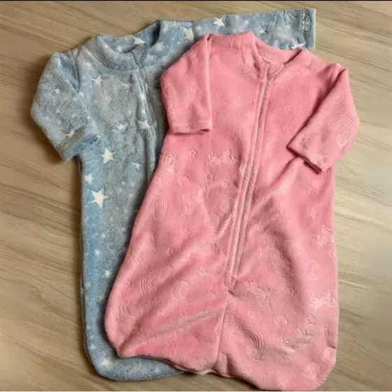 Saco de Dormir Pijama Para Bebê Inverno Tipo Manta Quentinho Casulo com Manga Longa Zíper Confortável Azul Rosa
