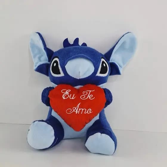 Urso de Pelúcia Lilo Stitch Azul e Rosa Com e Sem Coração Eu te Amo 20cm