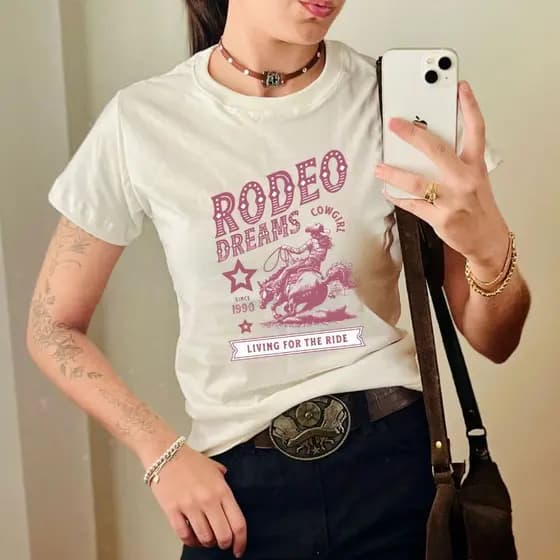 Tshirt Country Feminina Boiadeira Estilosa Baby Look Algodão Estampada Rodeois