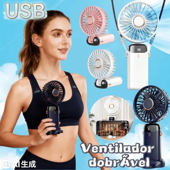 Mini Ventilador Portátil 5 Velocidades Display Digital pequenos presentes de dobráveis + USB Recarregável 4000mAh