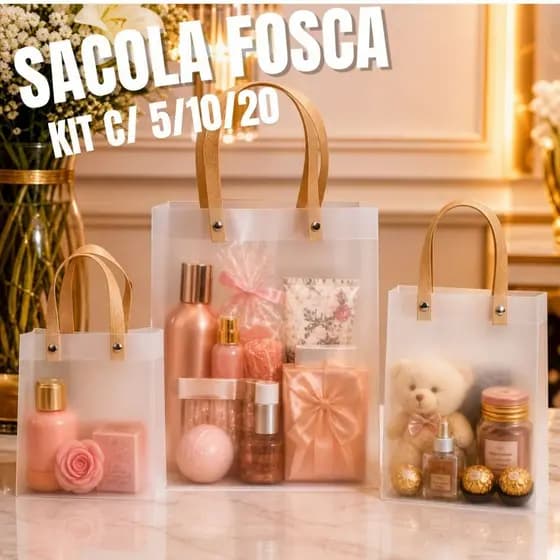 Kit Saco De Presente Fosco Transparente Com Alça De Luxo , Lembrança Multiuso