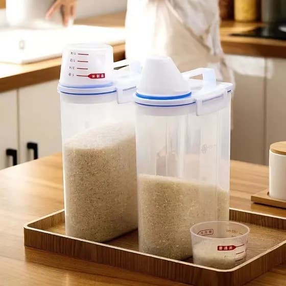 Recipiente Hermético De 2.5L Com Copo De Medição Organizador Multiuso , Armazenamento De Alimentos Frasco De Arroz Selad
