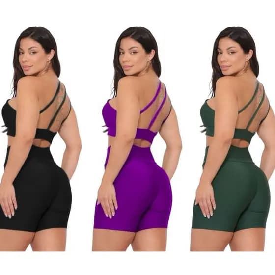 COMBO 2 CONJUNTOS Short Academia e Top Feminino Kit Fitness
