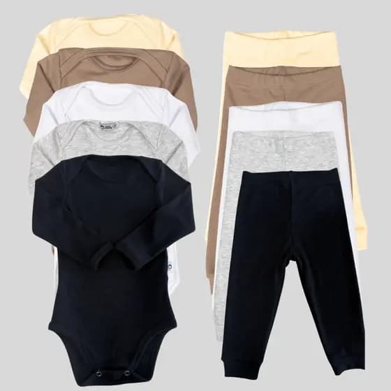 Kit 5 conjuntos bebê body manga longa e calça pagão canelado comfort 03k5c1